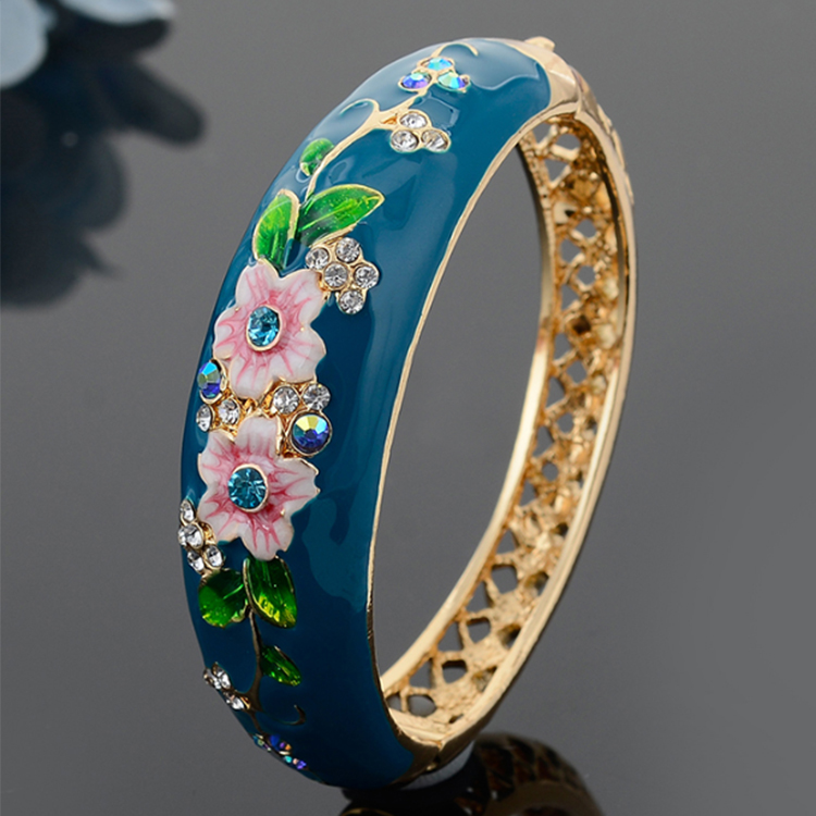 景泰蓝手镯女民族风花朵镂空珐琅镀金镯子饰品首饰送长辈包邮