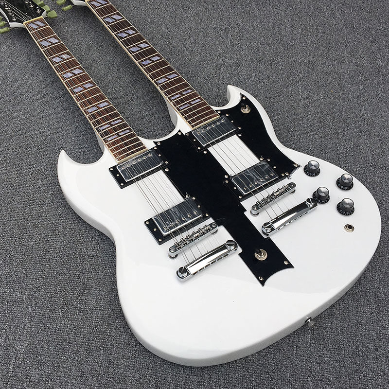 双头12 6弦电吉他连体白色喷漆黑色护板颜色可定制超低价