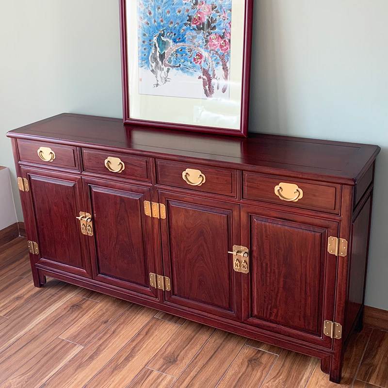 酸枝木餐边柜红木靠墙储物柜中式入门玄关柜实木餐厅茶水柜矮柜