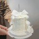 2024母亲节快乐蛋糕装饰白色褶皱荷叶蝴蝶结丝带女神妈妈甜品装扮