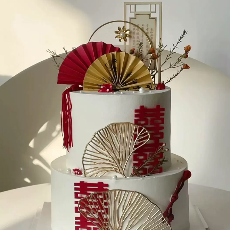 新中式结婚蛋糕摆件木质屏风文字结婚