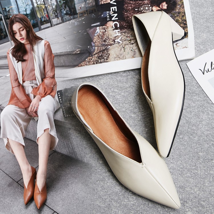 2019 new pattern Korean Edition Grandma shoes grace Retro With crude Tip Single shoes genuine leather Lazy man Single shoesin the Women's Shoes, Low shoes category - from Buy2taobao.com to provide professional Taobao agent buy service