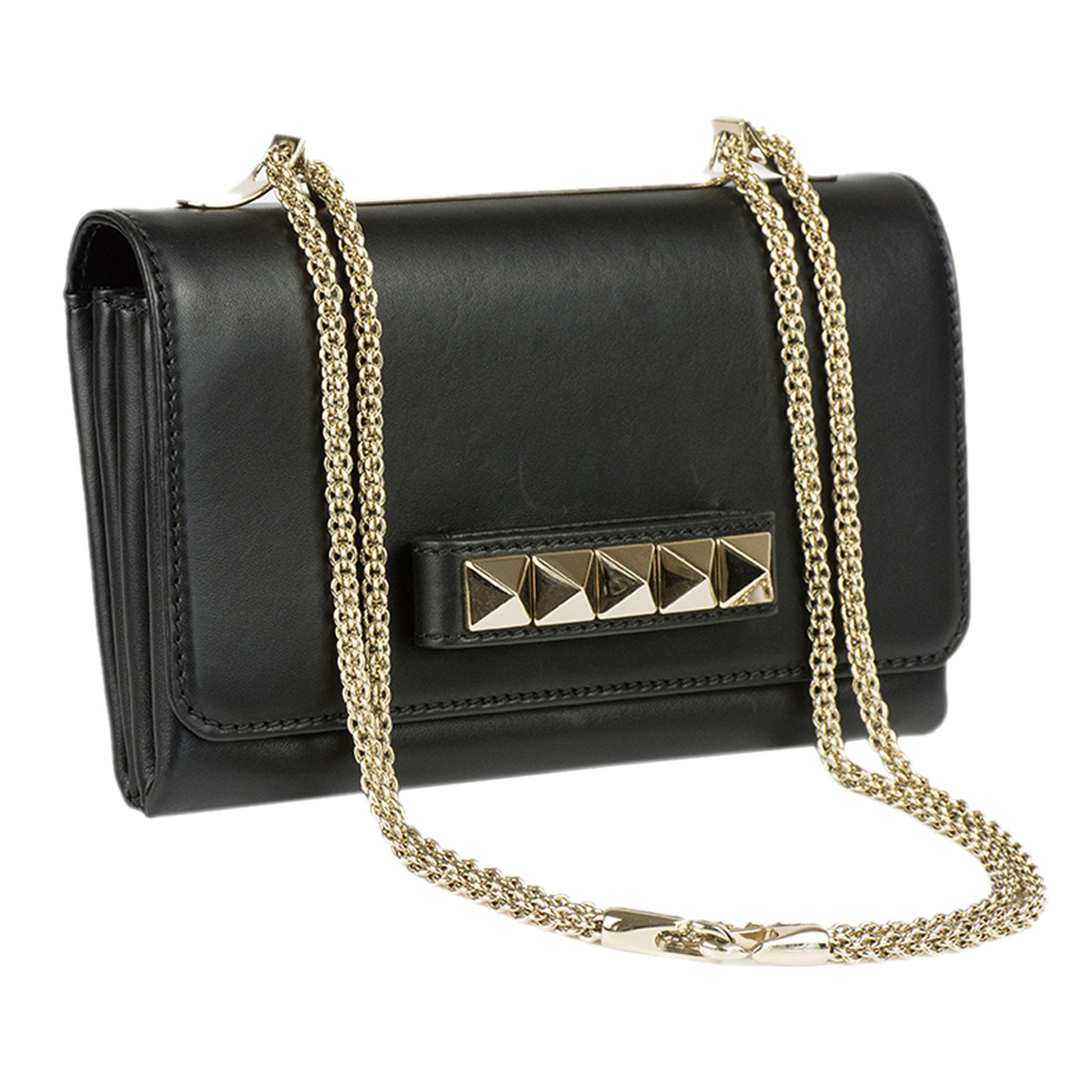 [9.8新]华伦天奴valentino女士黑色链条单肩斜挎手拿包ae023