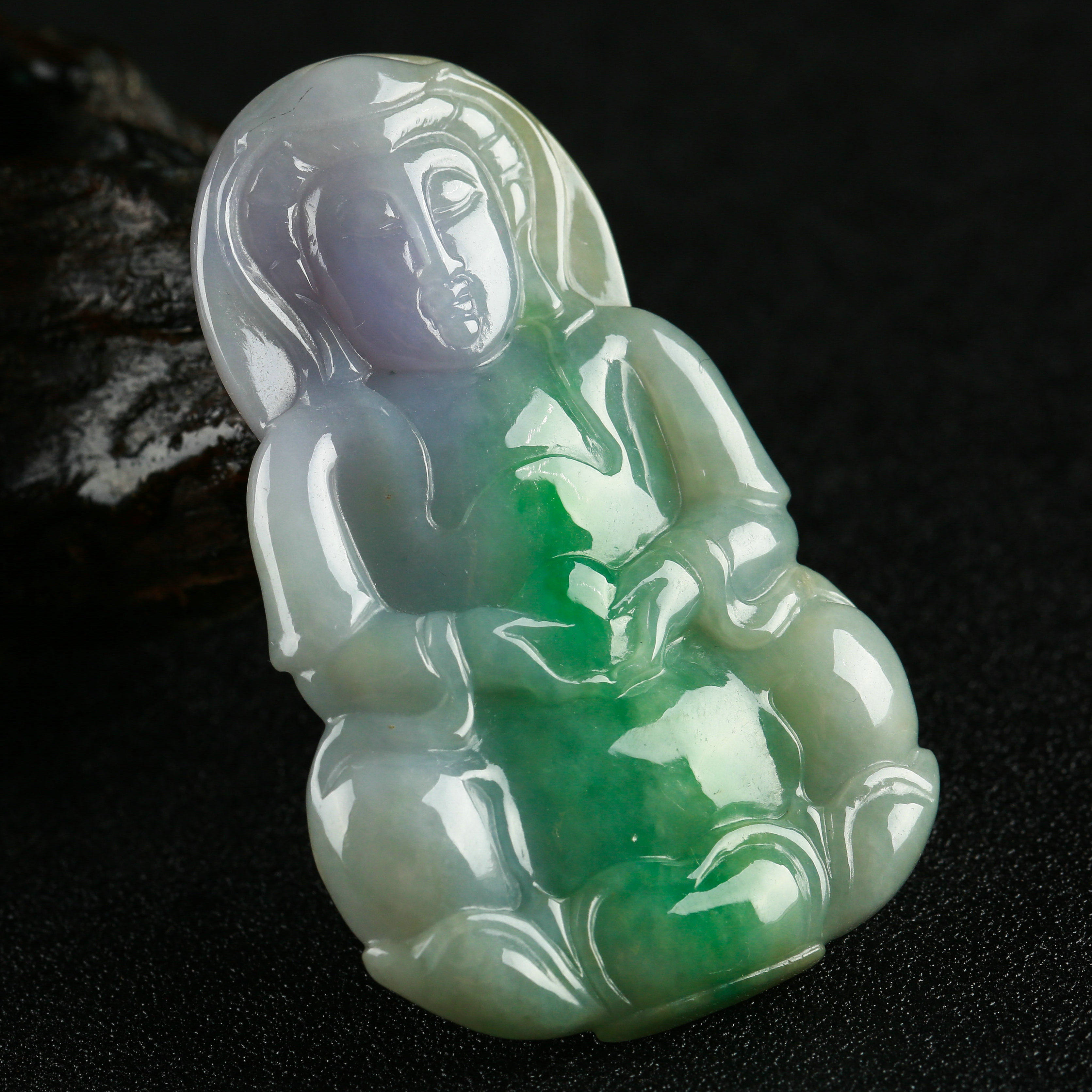 老坑细糯种春带彩正装观音挂件 22.96g