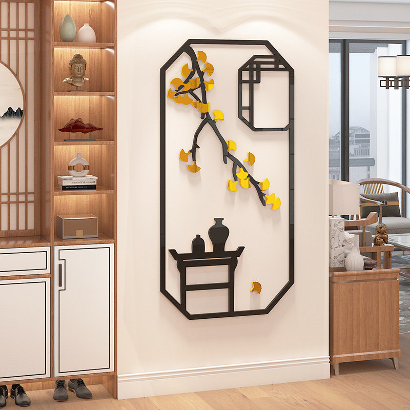 入户玄关进门墙面装饰竖版壁画走廊过道背景墙贴画亚克力立体自粘