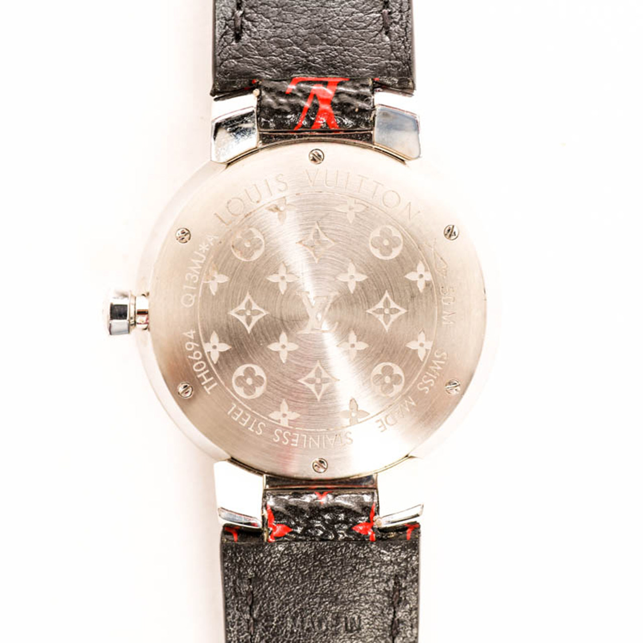 [9.5新]路易威登lv女士石英手表tambour系列8钻刻度老花皮带
