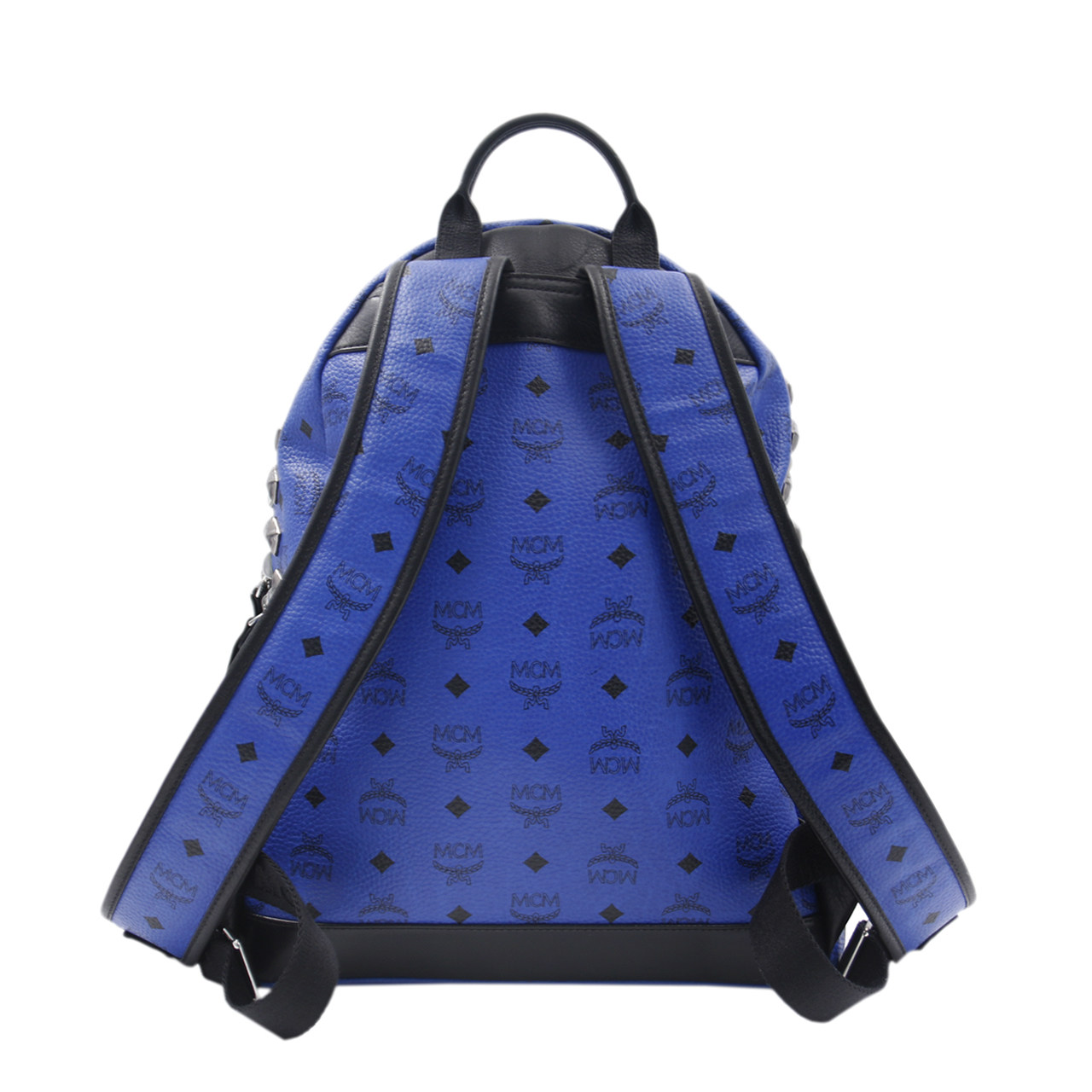 [9.0新]mcm中性双肩包蓝色pu铆钉装饰中号双肩包