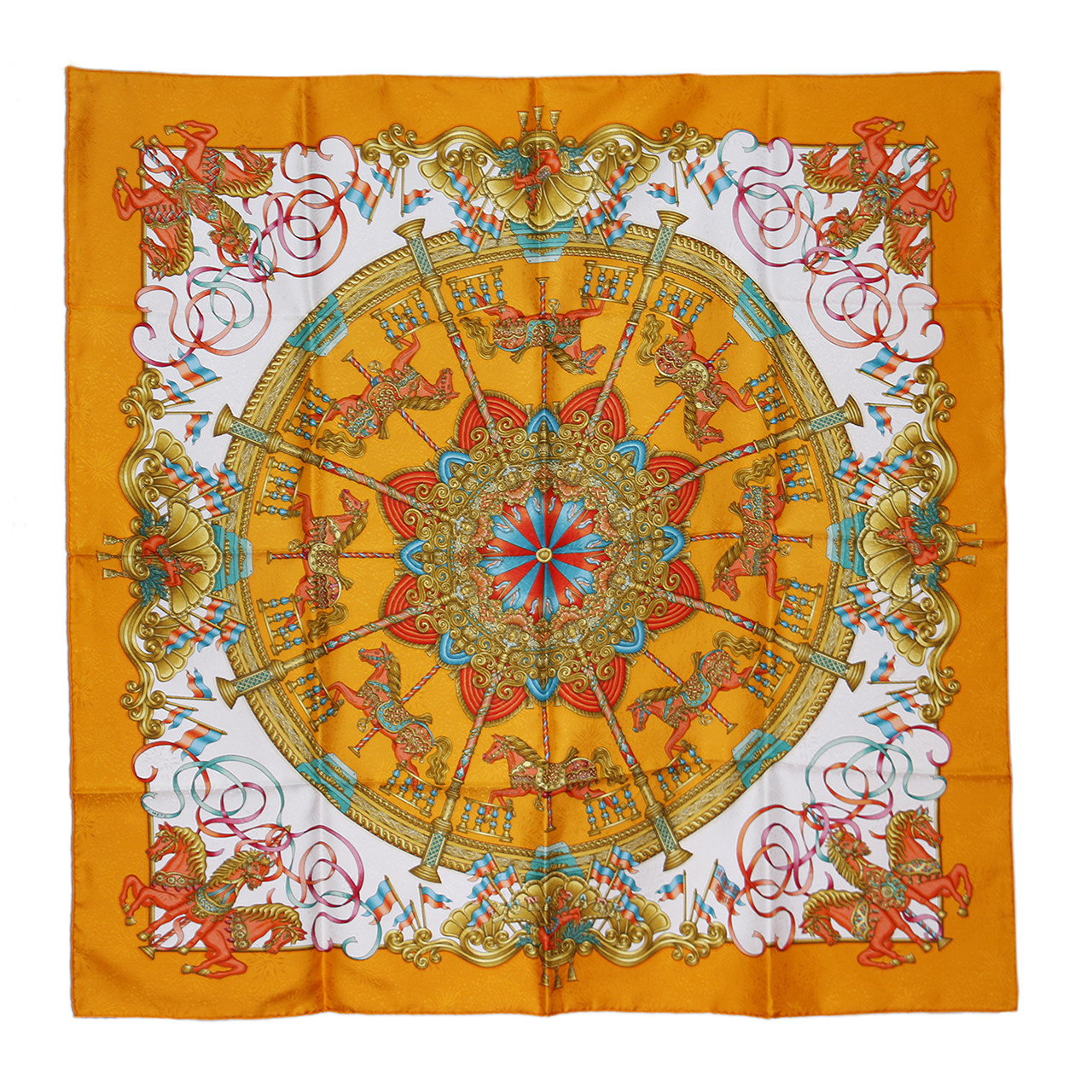 [9.9新]爱马仕hermes女士丝巾橘色桑蚕丝大方巾