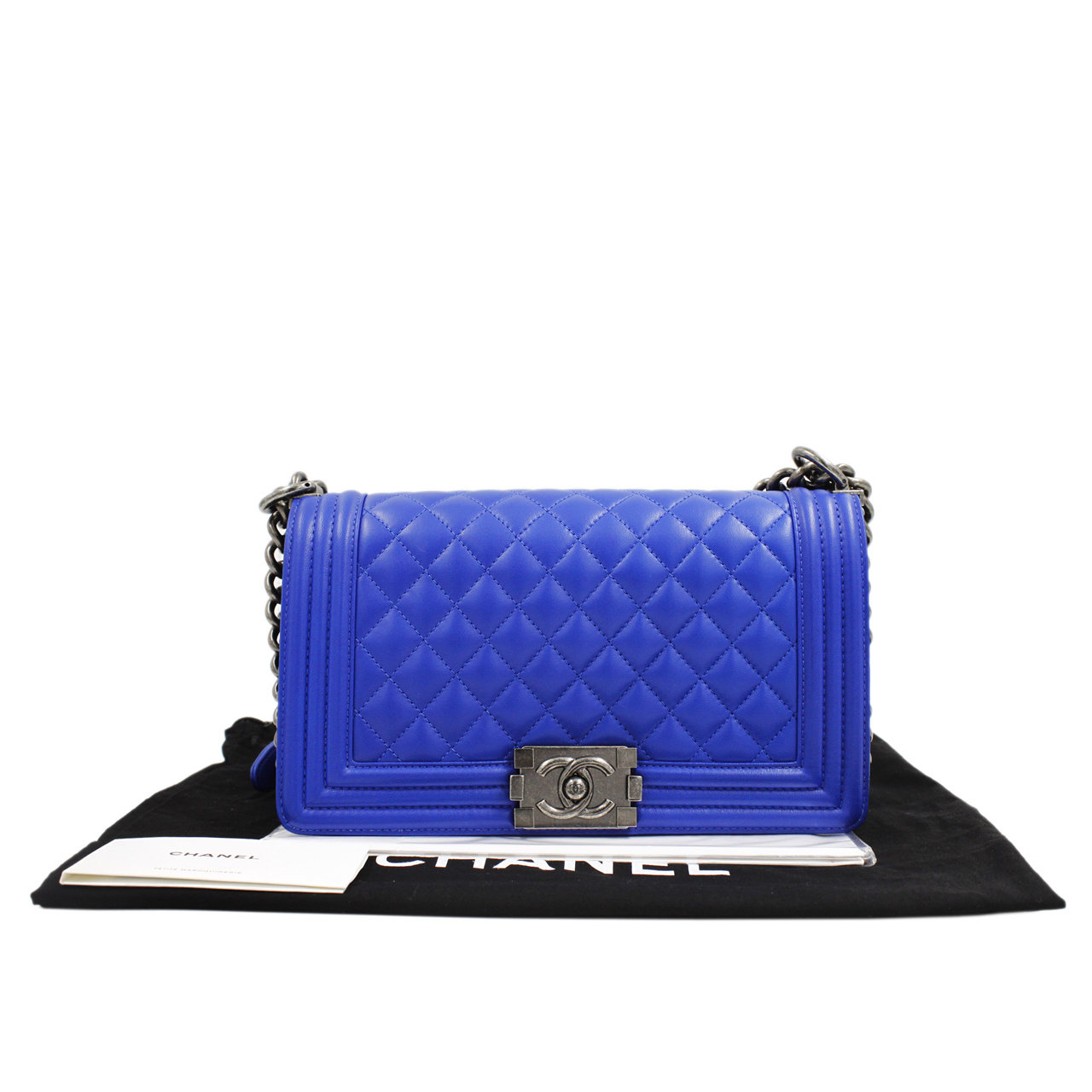[99新] chanel 香奈儿 限量leboy菱格蓝色真皮手提单肩斜跨包