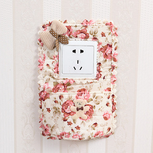 田园挂袋开关套布艺单开关贴韩式开关罩插座套卡通蕾丝收纳防尘罩