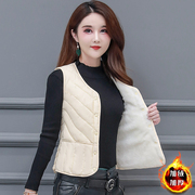 Warm and thickened inner fleece vest women's autumn and winter short Korean version down cotton vest light and thin bottoming lamb velvet vest