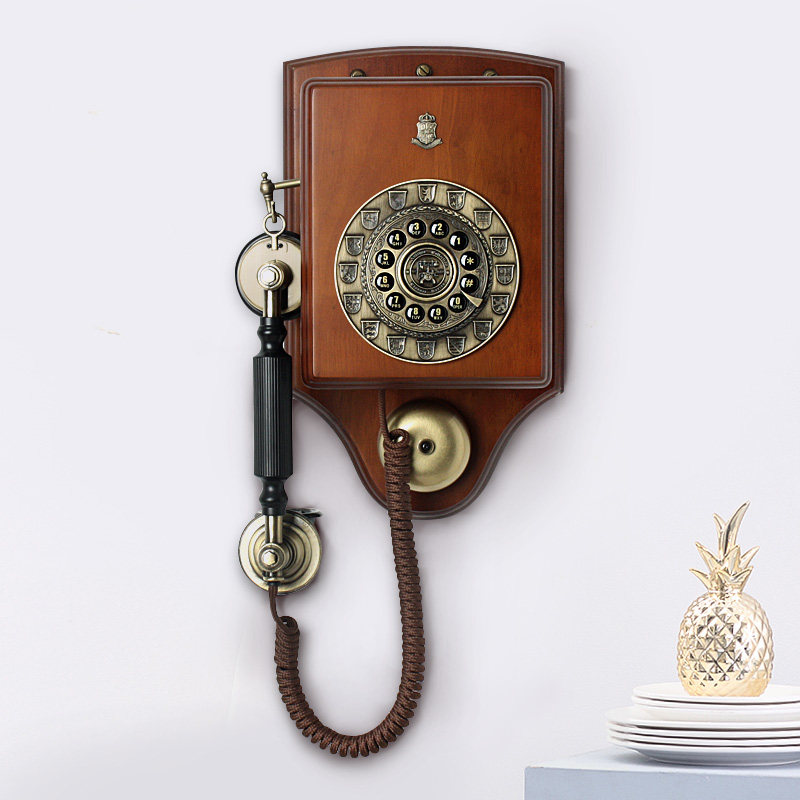 美式仿古电话机老式电话机欧式田园复古家用座机办公固话实木电话