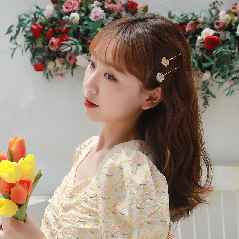 甜美小雏菊一字夹边夹日韩森系刘海发夹少女简约碎发夹子头饰发卡