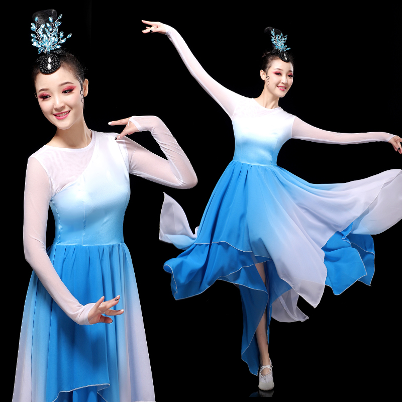 古典舞演出服女飘逸古风现代舞蹈服装成人艺考伞舞身韵纱衣连衣裙