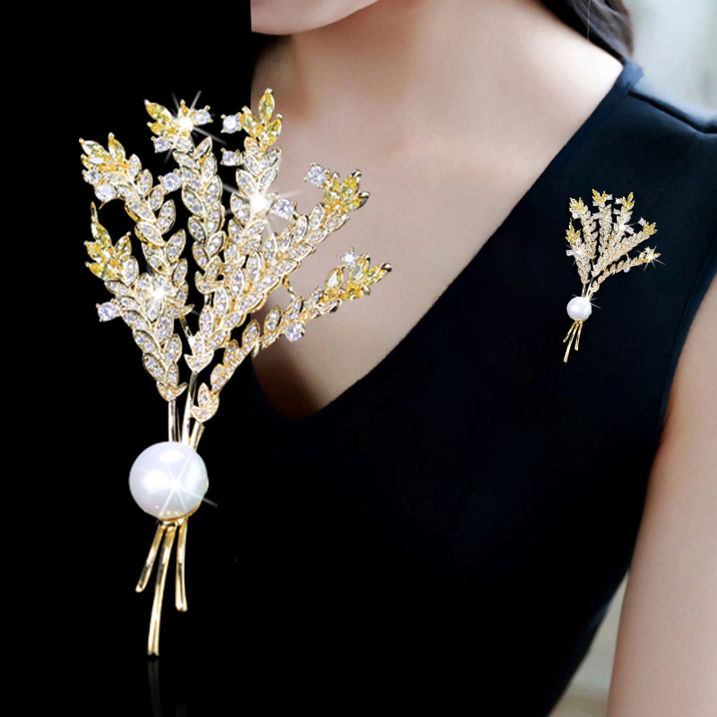 胸花女秋冬新款金色麦穗胸针韩国大气优雅西装大衣配饰衣服饰品
