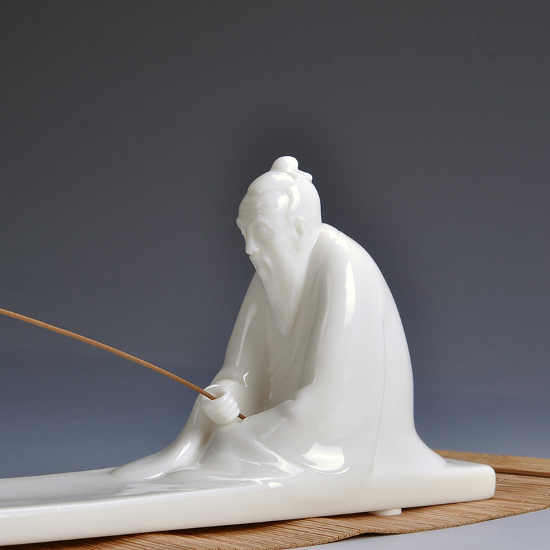 省级工艺美术师徐建勇作品《钓而不渔》 德化白瓷渔翁人物塑像