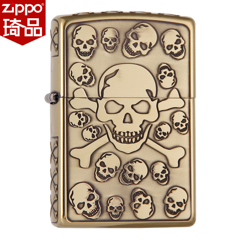 正品zippo打火机正版zipoo美国原装zppo芝宝古铜亡灵骷髅头男刻字
