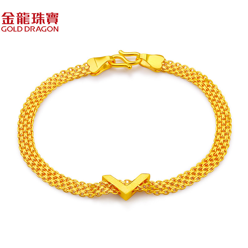 金龙珠宝黄金手链女款999足金手链v型时尚机织手绳手饰gs072d