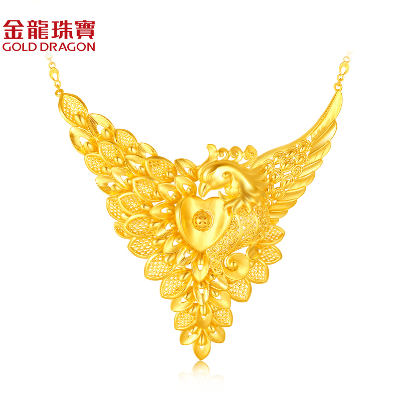 金龙珠宝黄金结婚套链足金3d硬金富贵凤凰婚嫁项链女款gn172d