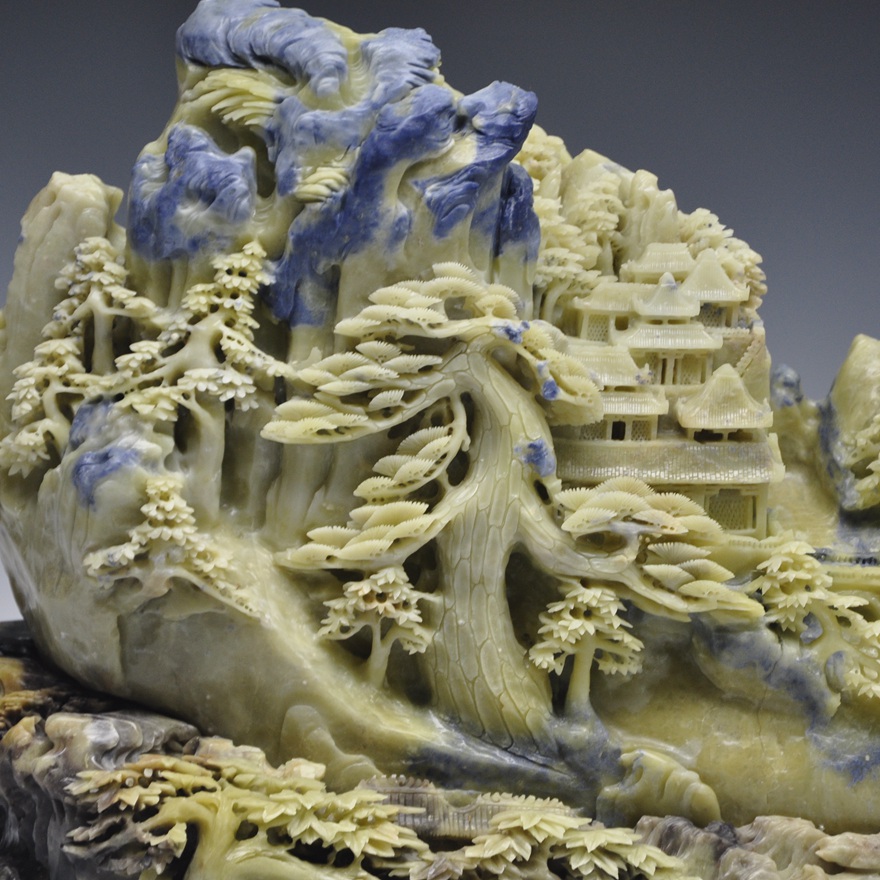 《锦绣河山》青田石雕山水摆件 迎客松 馈赠佳品