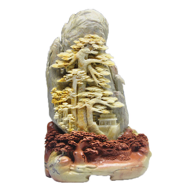 29斤 青田石雕摆件《迎客松》收藏送礼 居家摆放