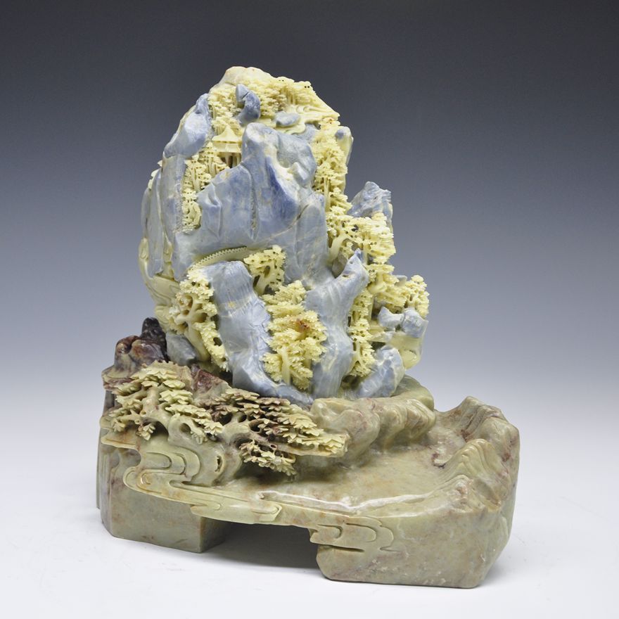 8公斤《蓝山水》青田石摆件 收藏 居家摆放