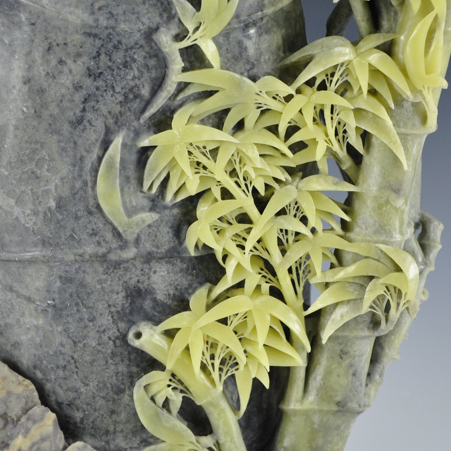 45厘米高《竹报平安-高风亮节》 封门黑白俏色石雕摆件 收藏