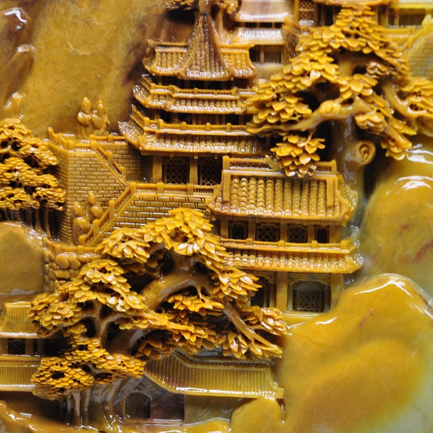 青田石雕山水摆件《江山揽胜》精雕细琢 立体大气