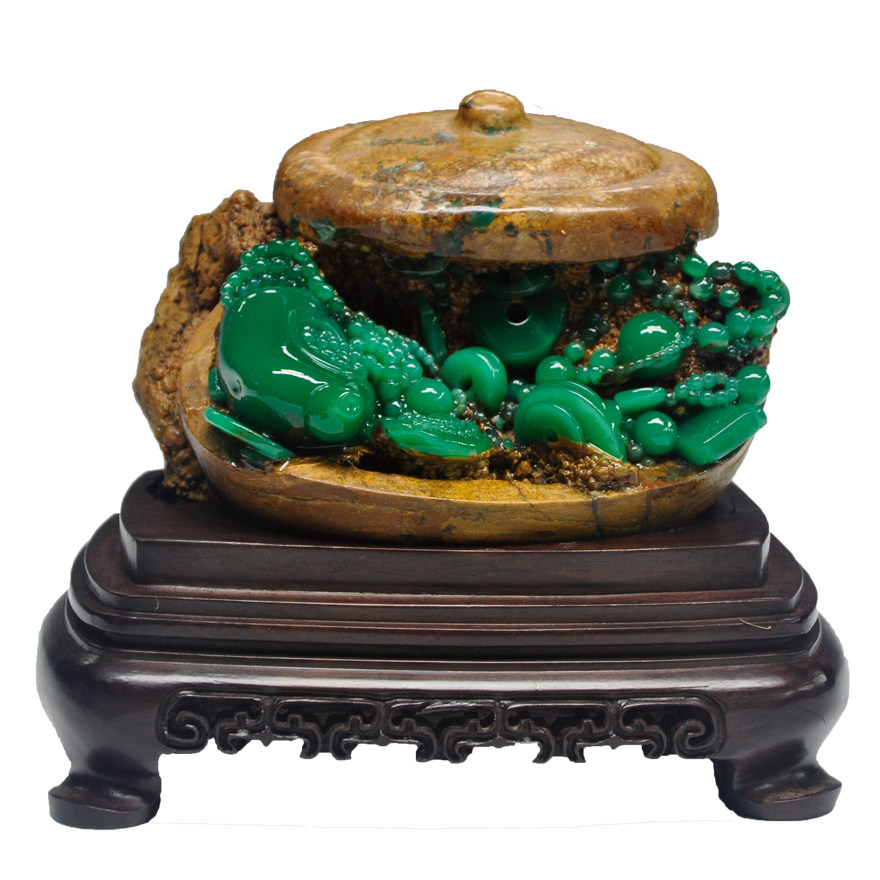 雅安翡翠绿 青田石雕摆件 《满堂财富》收藏馈赠精品