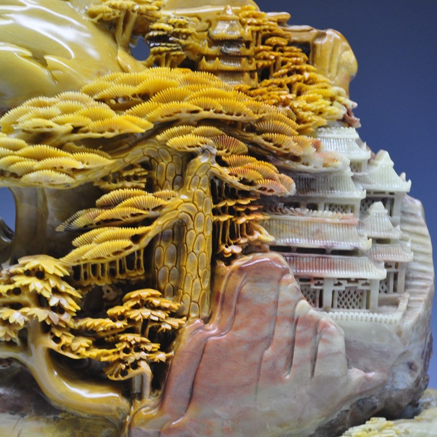 青田石雕摆件山水《迎客松》精品收藏