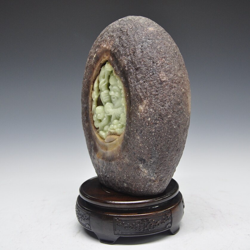 青田龙蛋石 竹叶青 《寿星》收藏