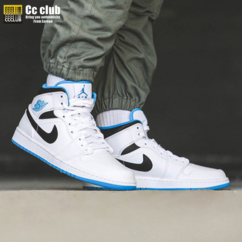 air jordan 1 mid aj1 激光蓝 白蓝 黑蓝 中帮男篮球鞋554724-141