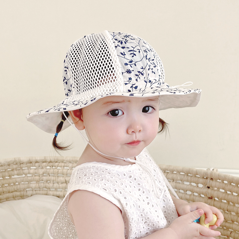 婴儿帽子夏款透气蕾丝遮阳帽可爱超萌宝宝帽子薄款防晒女童渔夫帽