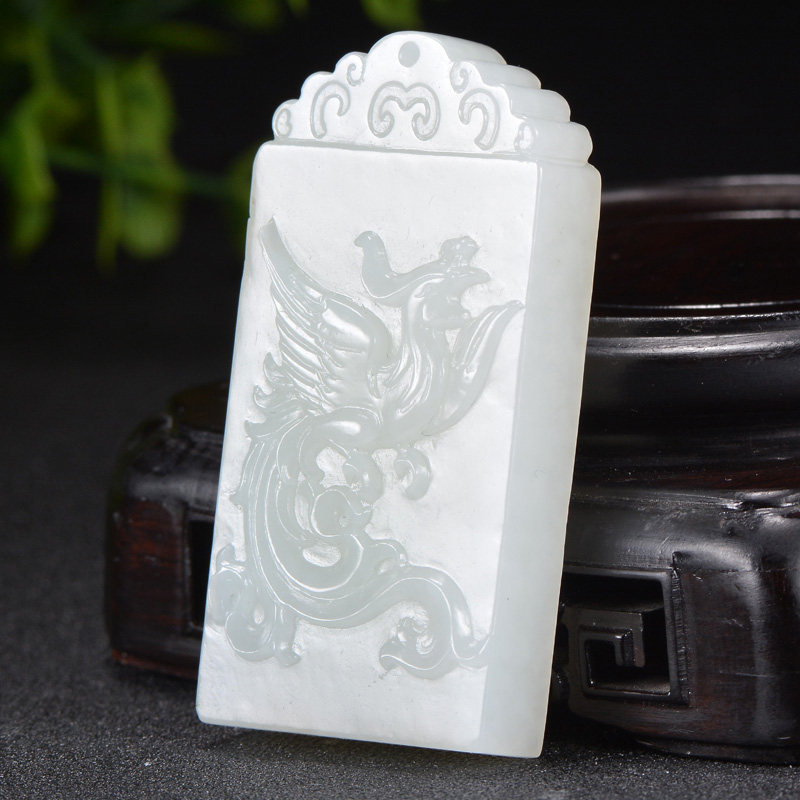 a09207zz细润【凤舞九天】和田玉白玉仿古凤牌挂件 52.78克