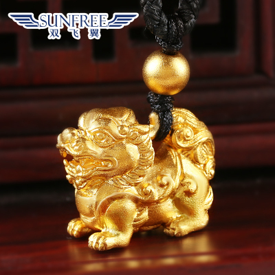 黄金古法麒麟吊坠项链貔貅转运珠招财进宝实心工艺足金999男女