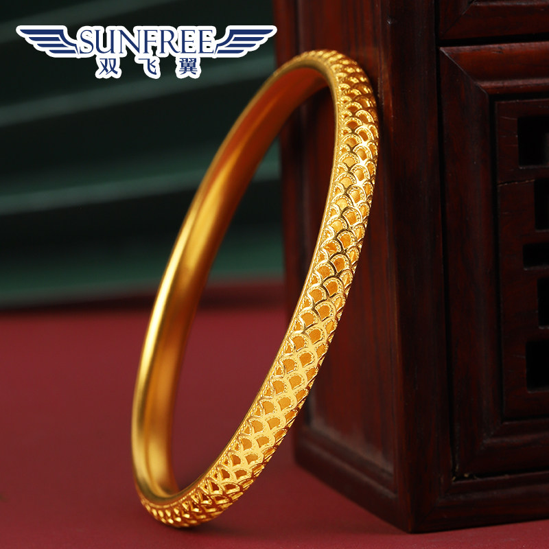黄金龙鳞手镯999真足金古法雕丝镂空男女百搭首饰手链环传承礼物