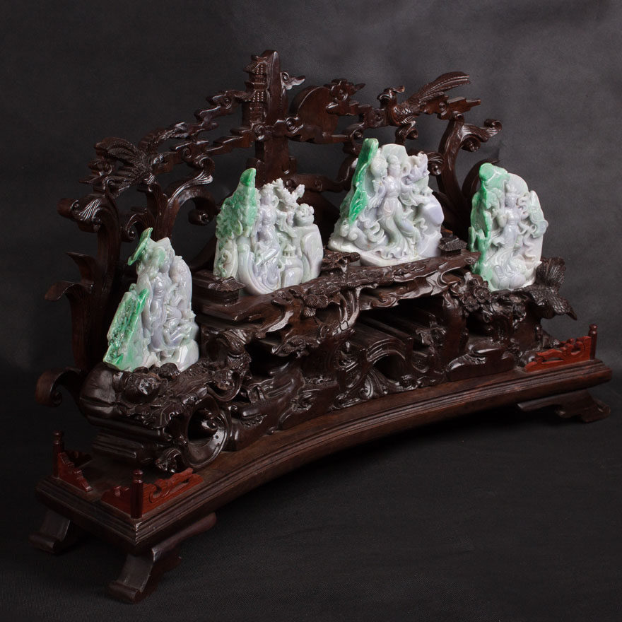 省级玉雕大师李光权作品翡翠a货糯种四大美女摆件 2273.00g jt12