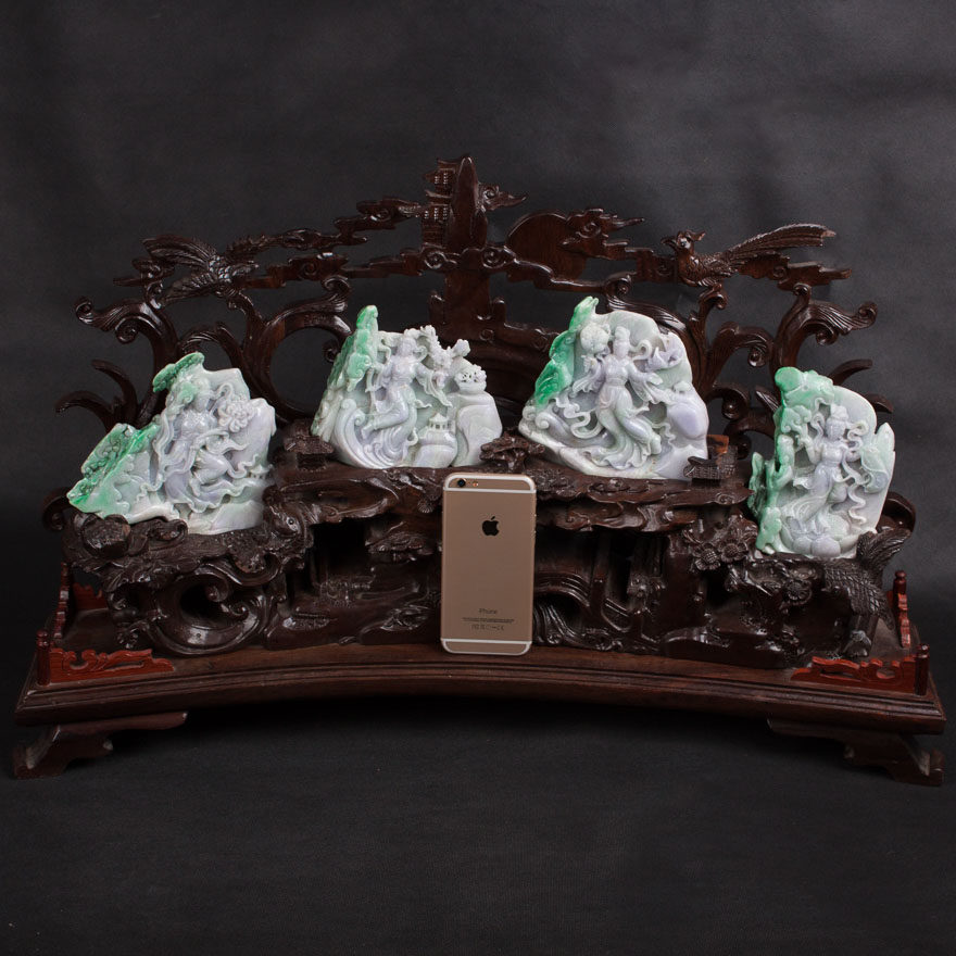 省级玉雕大师李光权作品翡翠a货糯种四大美女摆件 2273.00g jt12