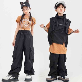 儿童街舞潮服hiphop机能马甲套装男童嘻哈舞台架子鼓演出服跳舞服