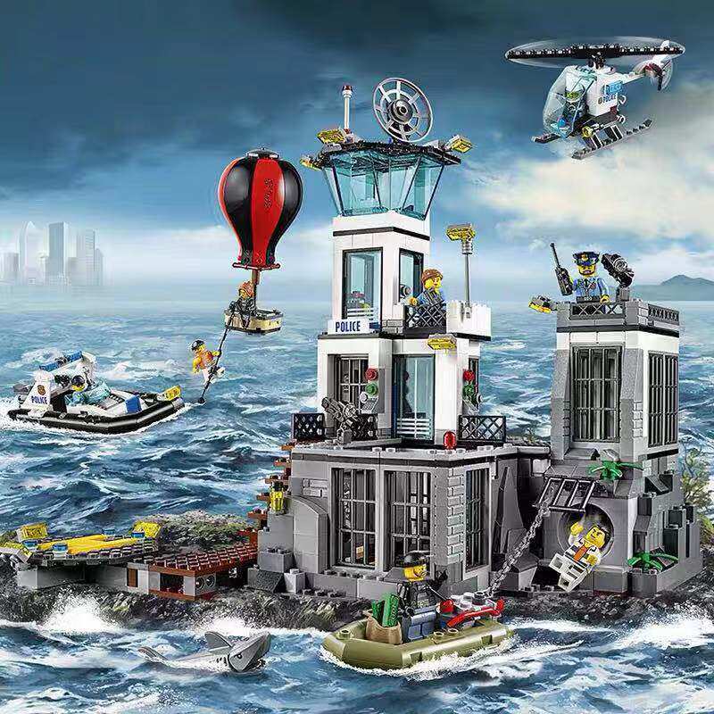 乐高城市系列海上监狱岛警察局飞机拼装益智积木男孩子玩具建筑