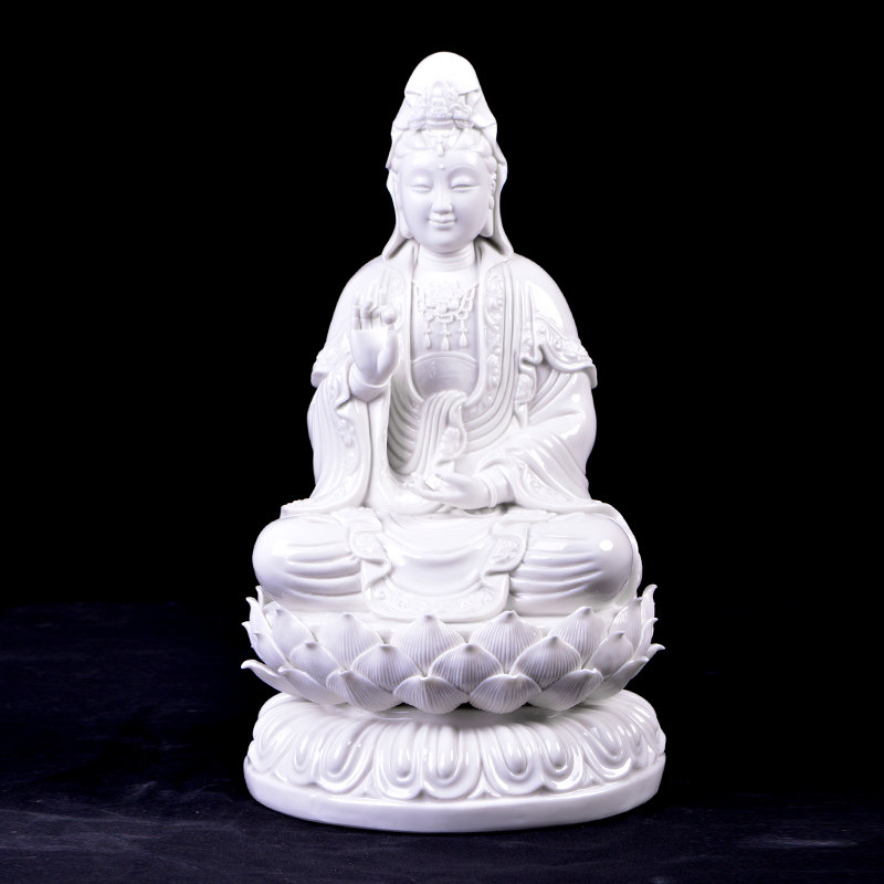 林建胜 省工艺美术大师作品《坐全莲观音》德化白瓷摆件