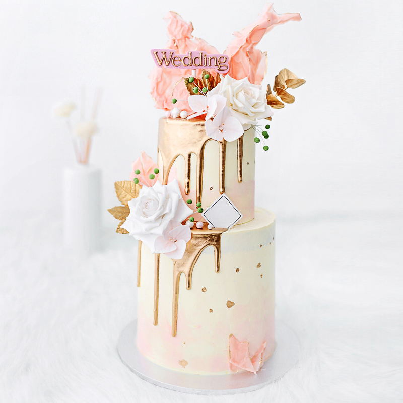 网红创意ins翻糖花唯美造型双层淋面加高生日蛋糕上海同城配送