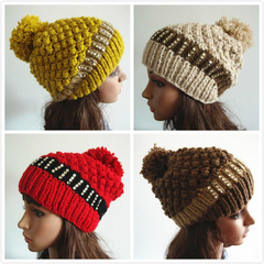 可爱水钻帽子 冬季保暖针织毛线帽子 女帽 毛线容县菠萝帽子