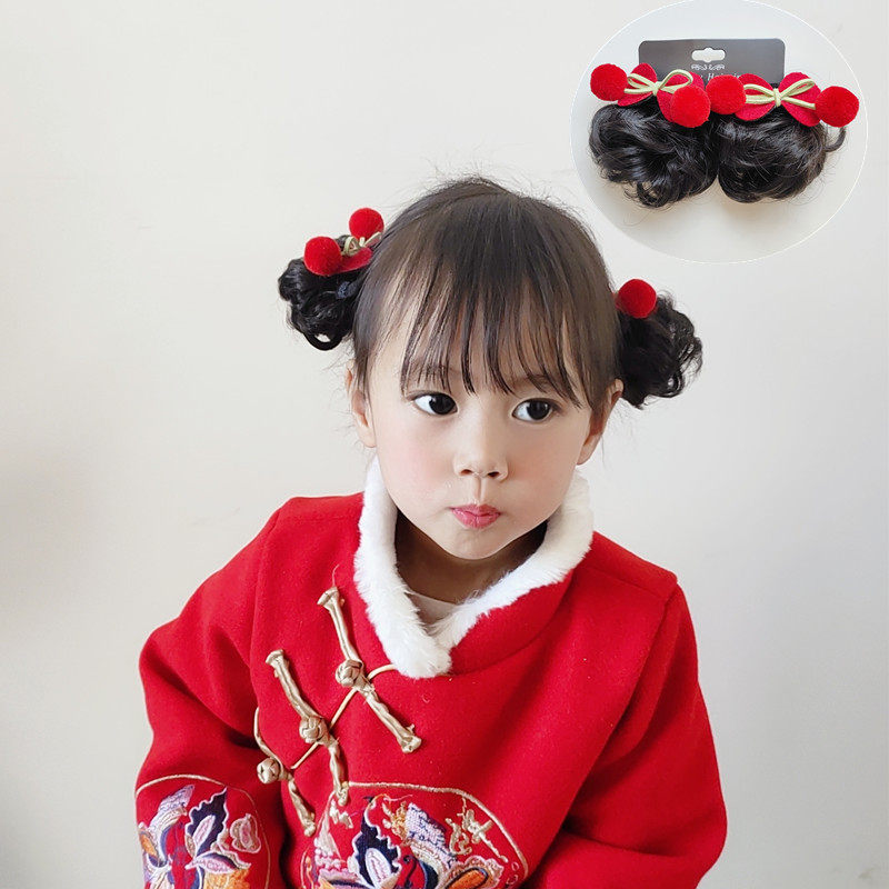 包邮,24人付款分类:假发儿童新年中国风流苏假发发圈扎头发可爱小女孩