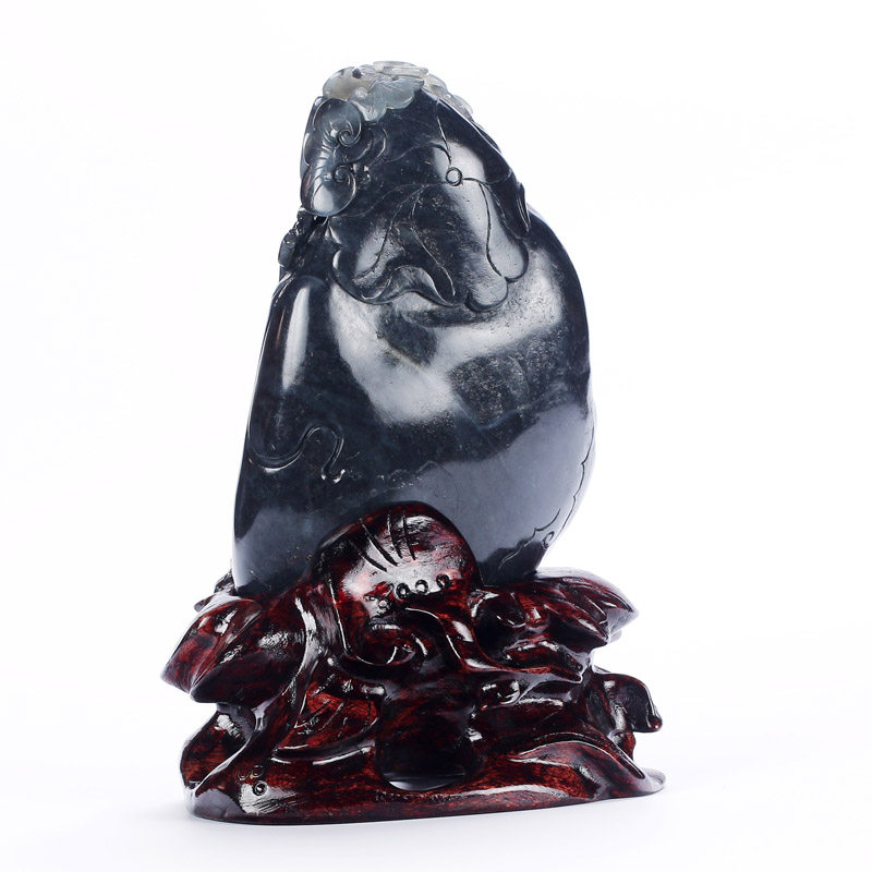 【直供】中国玉雕大师周雁明和田玉墨玉摆件和合二仙 2175.0克