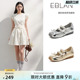 EBLAN/伊伴厚底运动玛丽珍单鞋女2025夏季新款银色芭蕾鞋珍珠凉鞋