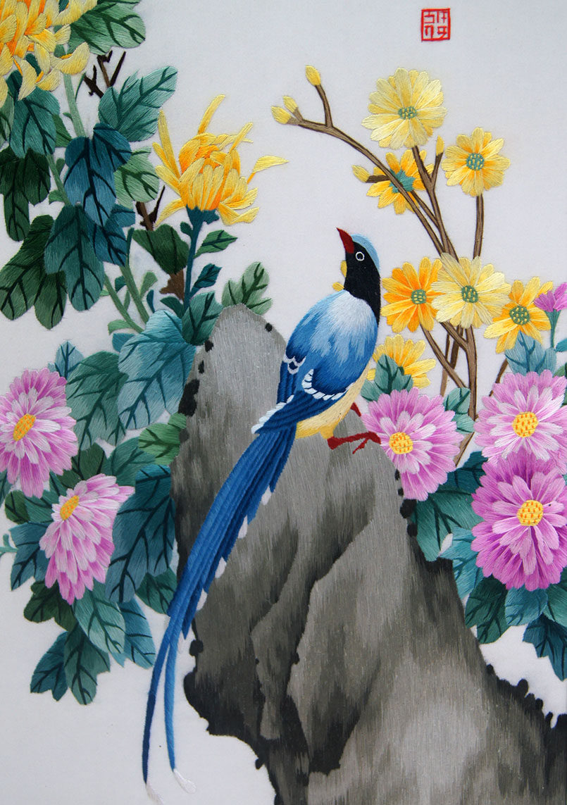 苏绣单面绣 《梅兰竹菊四条屏》刺绣