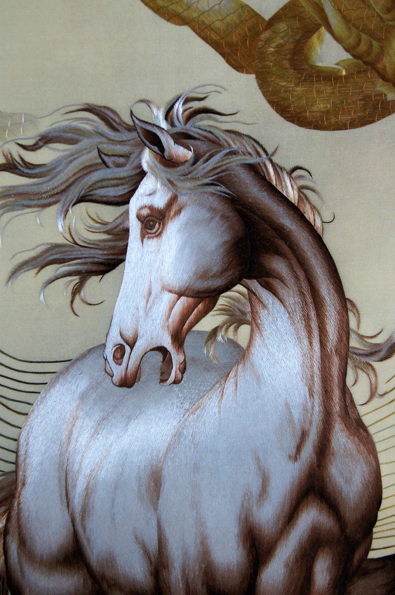 苏绣单面绣 《龙马精神》刺绣