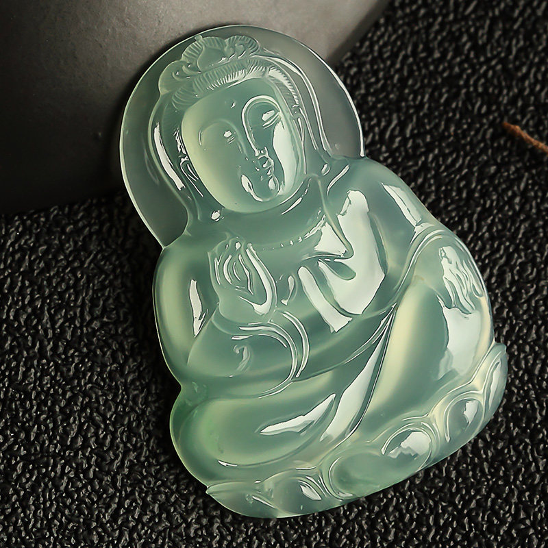 老坑冰种晴底水润正装观音翡翠挂件19.61g