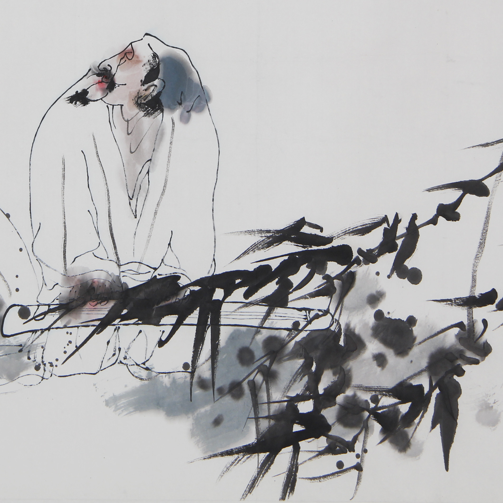 【直供周】黄河人《听琴图》黄河画派创始人